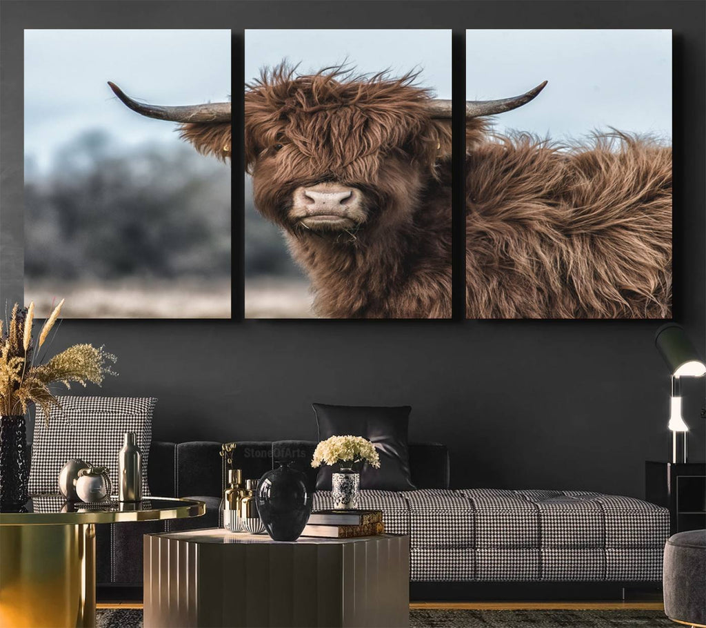Fluffy Highland Cow Wall Art Canvas Print