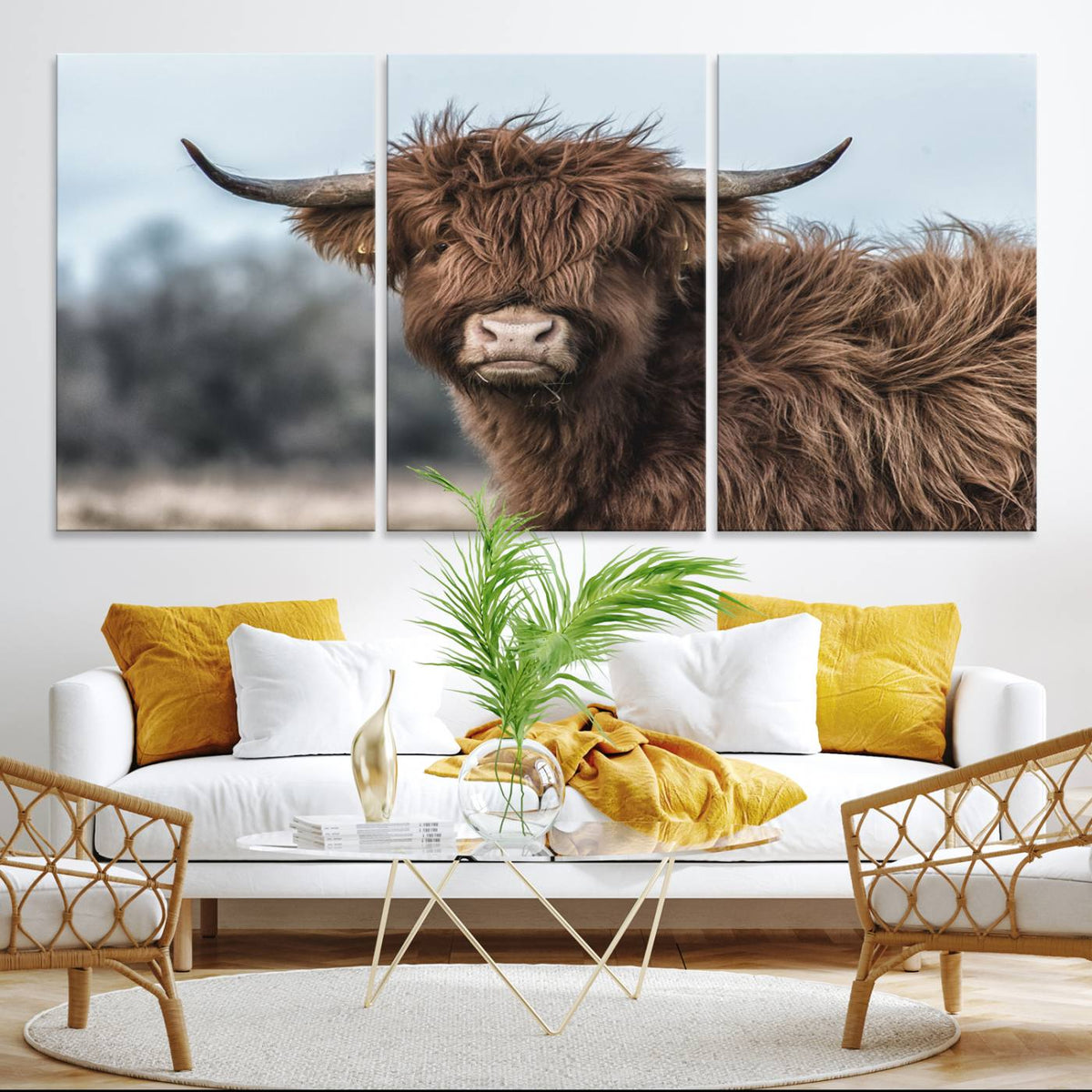 Fluffy Highland Cow Wall Art Canvas Print