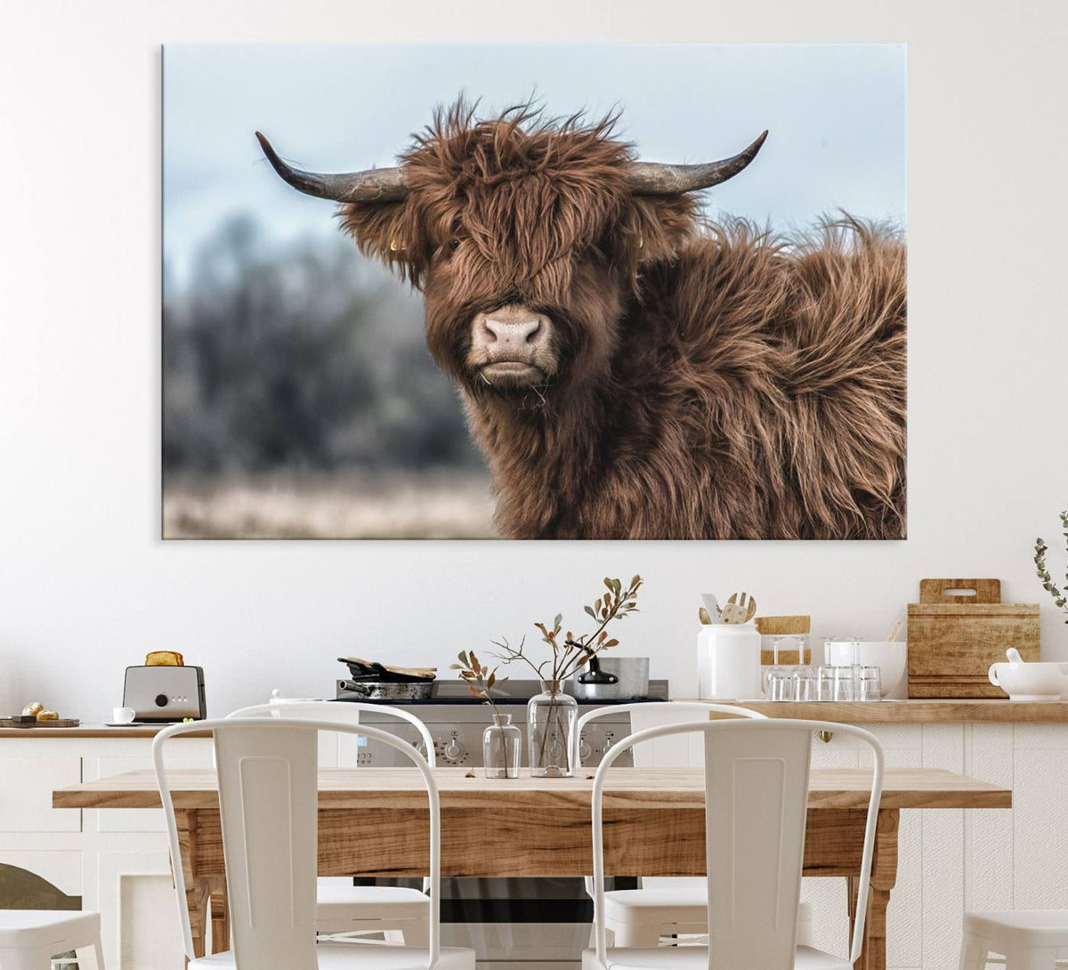 Fluffy Highland Cow Wall Art Canvas Print