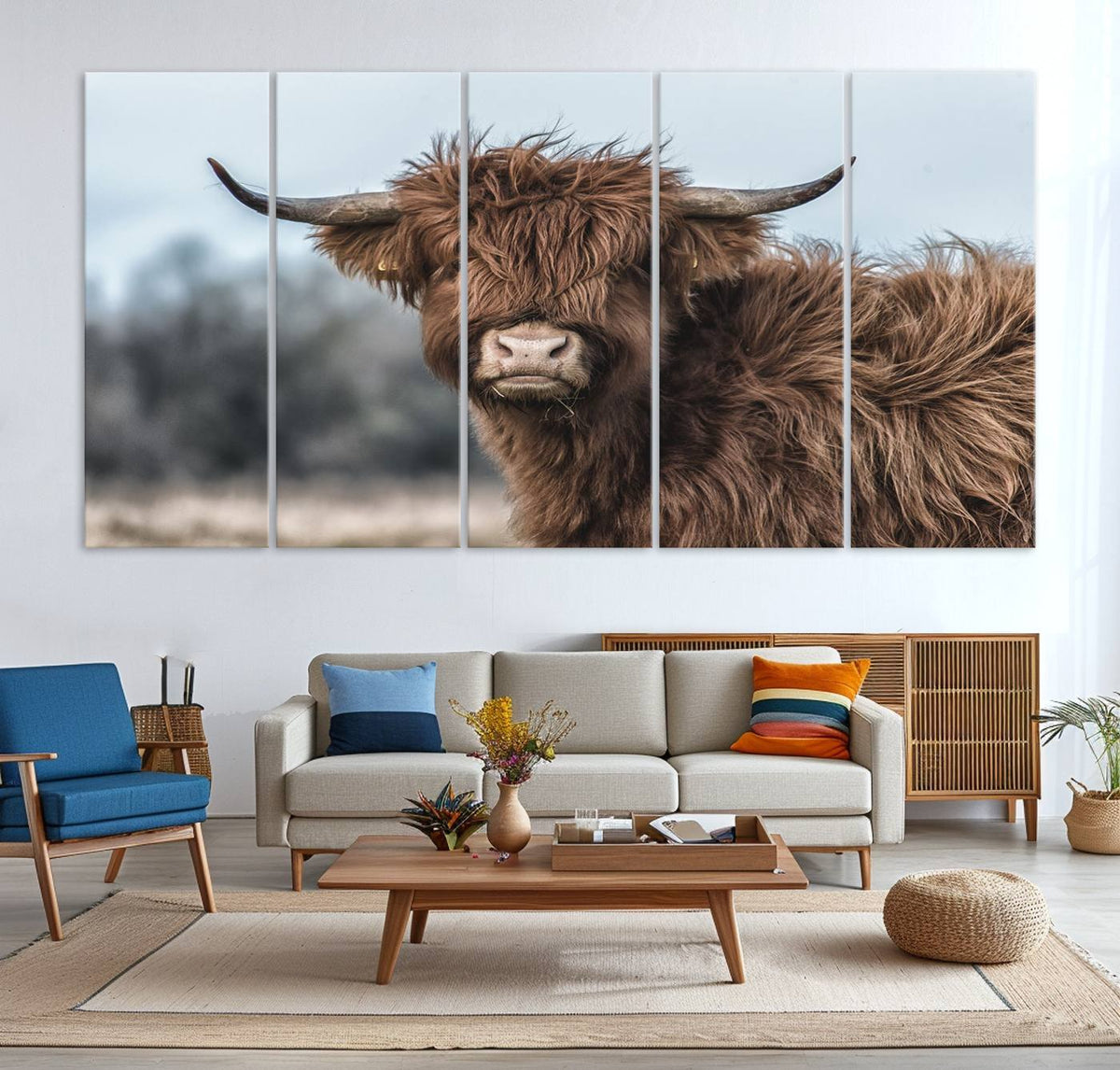 Fluffy Highland Cow Wall Art Canvas Print