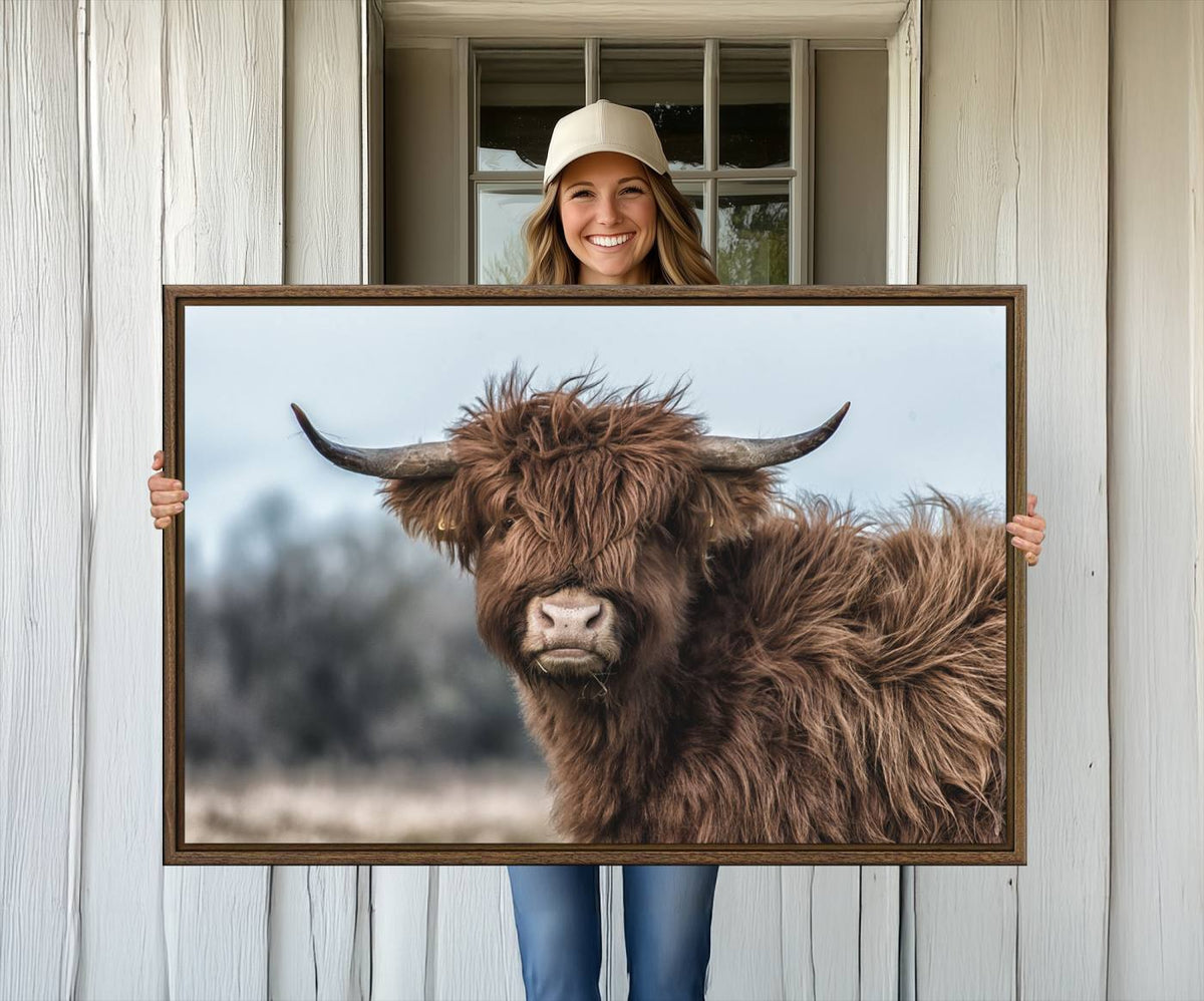 Fluffy Highland Cow Wall Art Canvas Print
