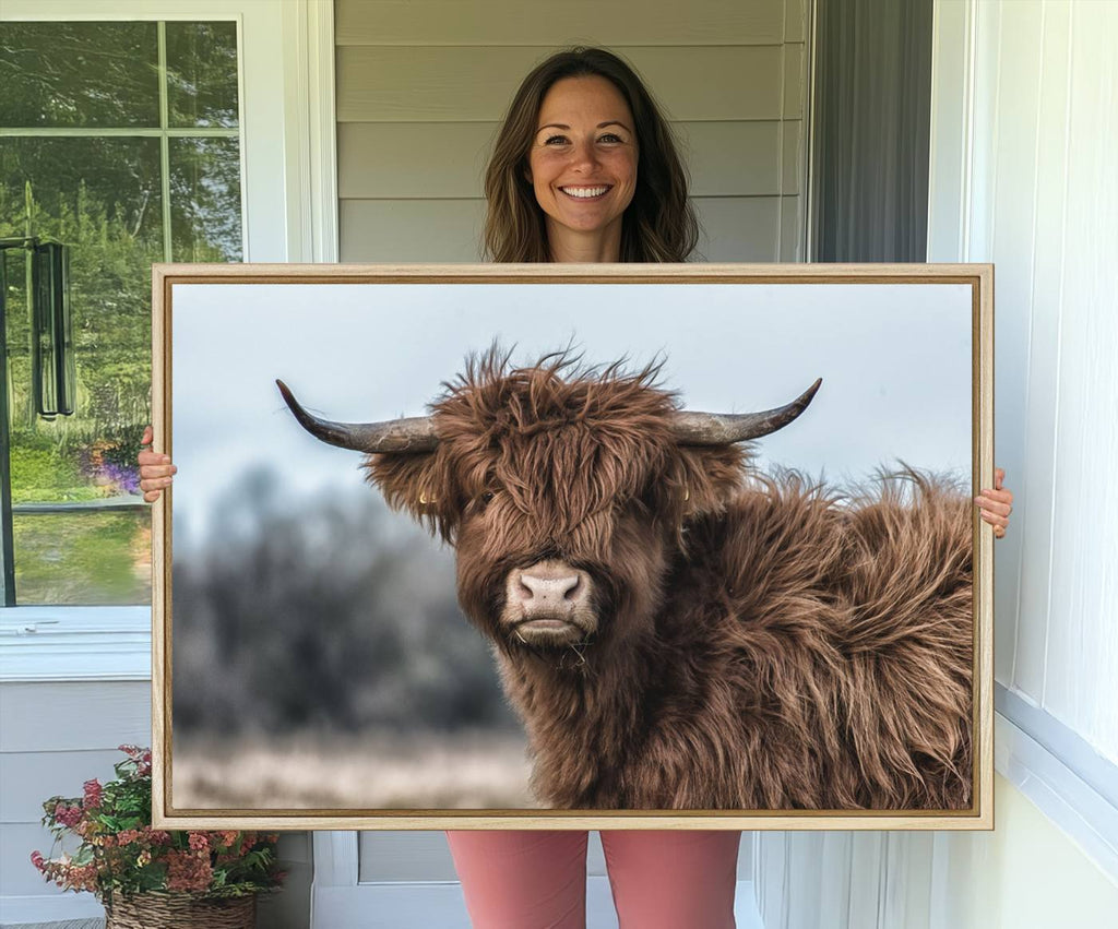 Fluffy Highland Cow Wall Art Canvas Print