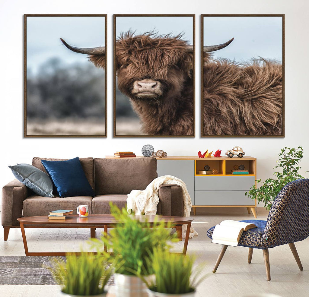 Fluffy Highland Cow Wall Art Canvas Print
