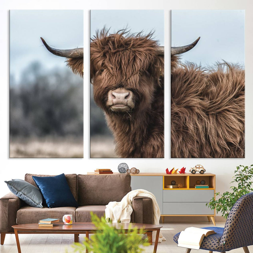 Fluffy Highland Cow Wall Art Canvas Print