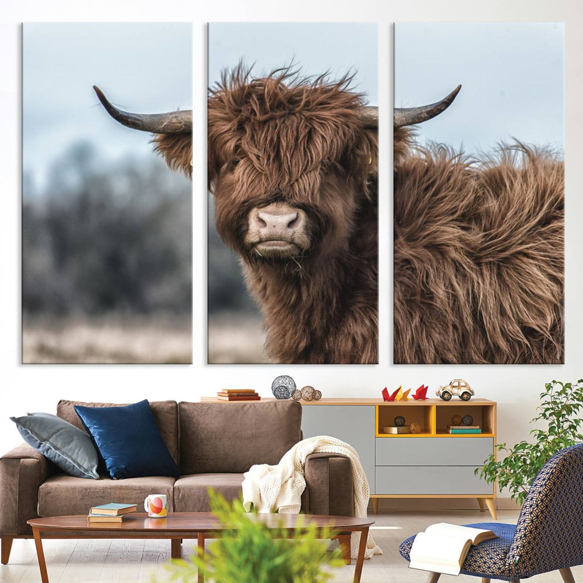Fluffy Highland Cow Wall Art Canvas Print