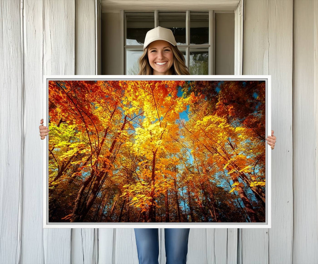 Forest View at Fall Wall Art Autumn Colors Landscape Canvas Print