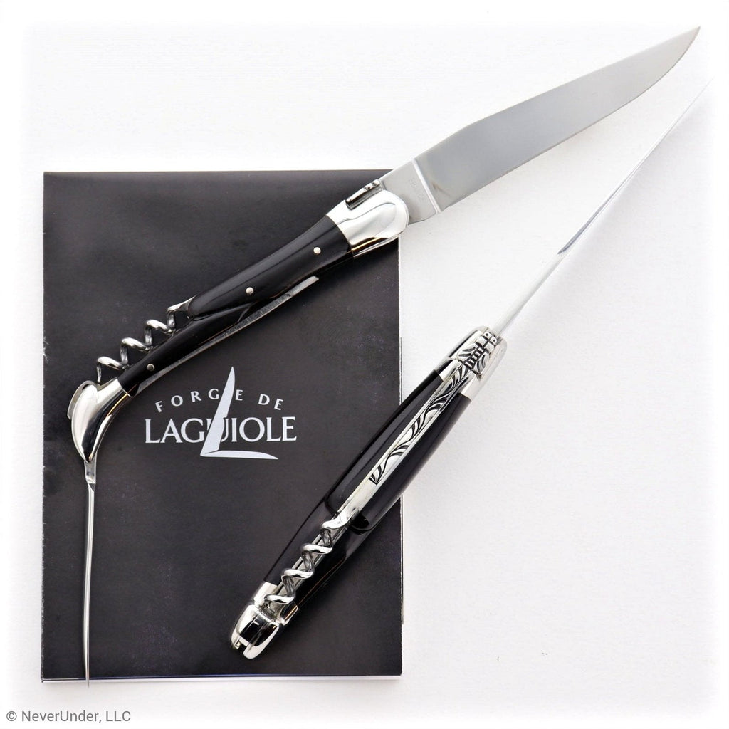 Forge de Laguiole Tradition 12 cm Dark Horn Tip with Awl - Shiny