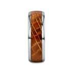 FORMENT Whiskey Barrel Inlaid Tungsten Men's Wedding Band With Domed Polished Edges Made From Genuine Whiskey Barrels - 8mm
