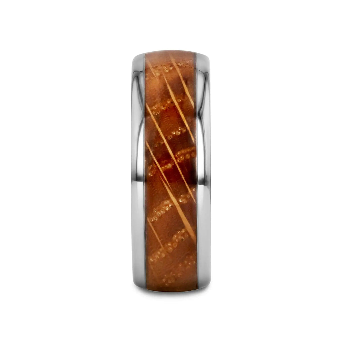 FORMENT Whiskey Barrel Inlaid Tungsten Men's Wedding Band With Domed Polished Edges Made From Genuine Whiskey Barrels - 8mm