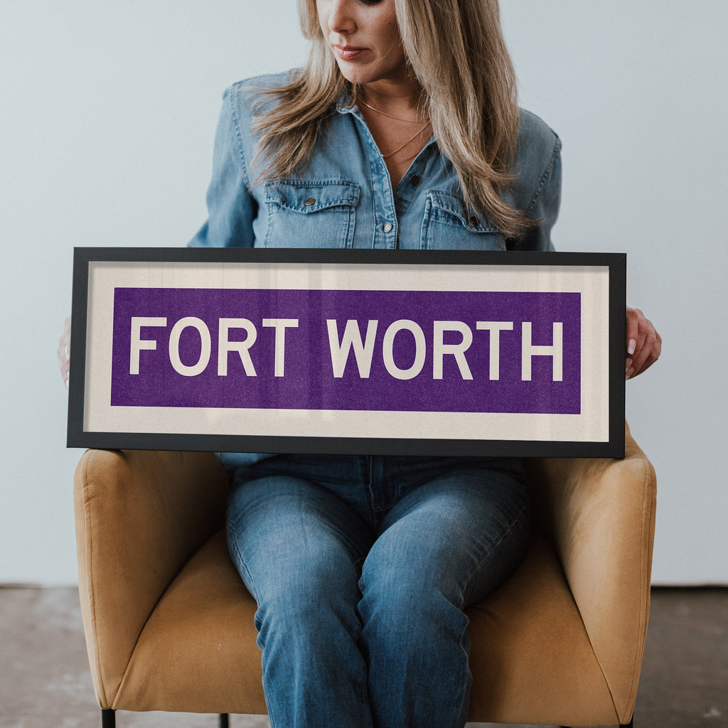 Framed Fort Worth Purple Bus Scroll