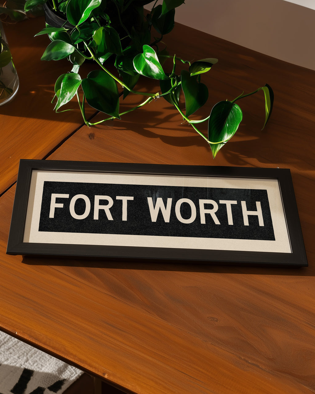 Framed Fort Worth Bus Scroll Sign
