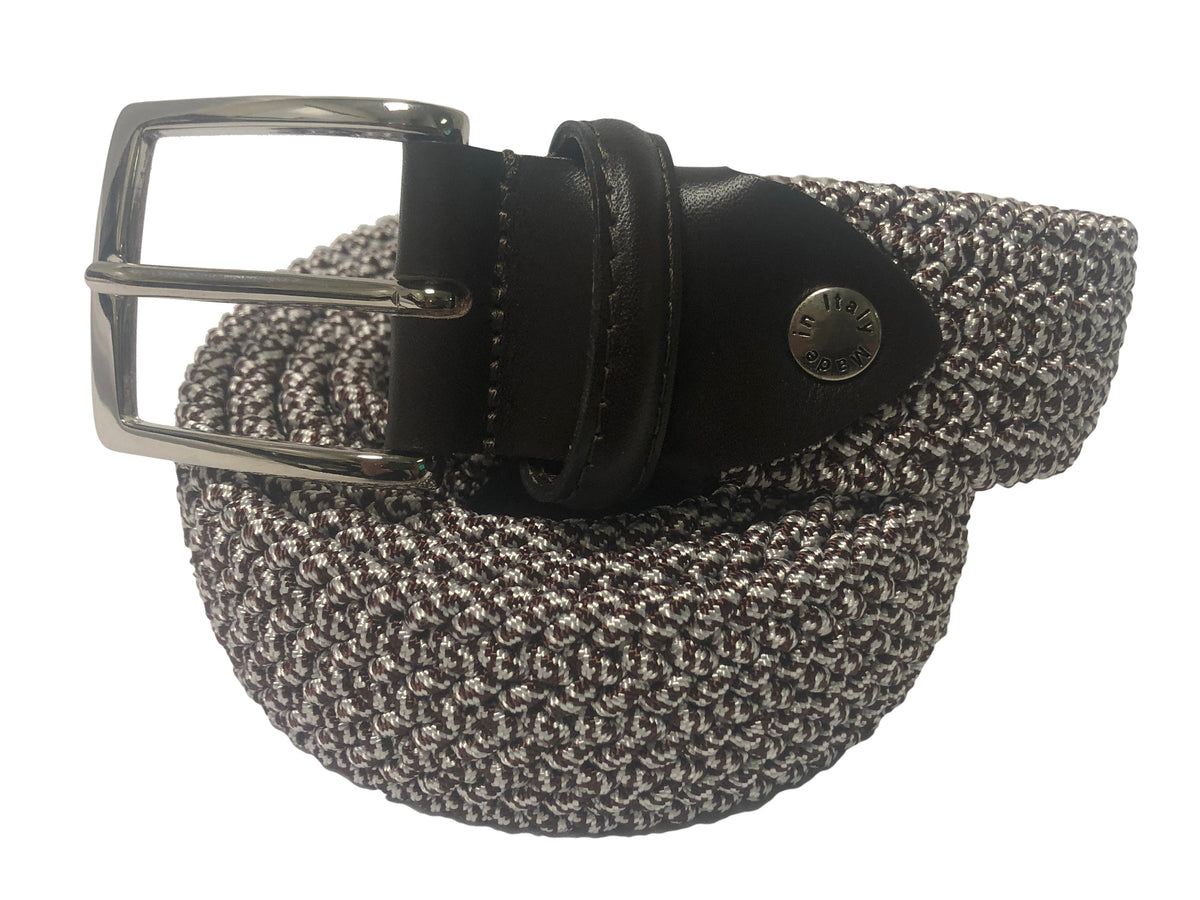 Woven Stretch Belt Two-Tone Brown/White