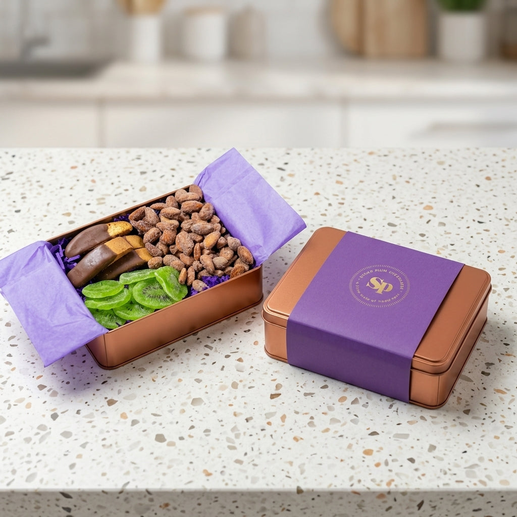 Cinnamon Almond Dried Fruit & Chocolate Dipped Salted Caramel Biscotti Gift Tin