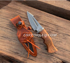 Bobcat Damascus Steel Hunting Knife Rose Wood Handle