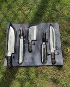 Handmade D2 steel kitchen BBQ knives set