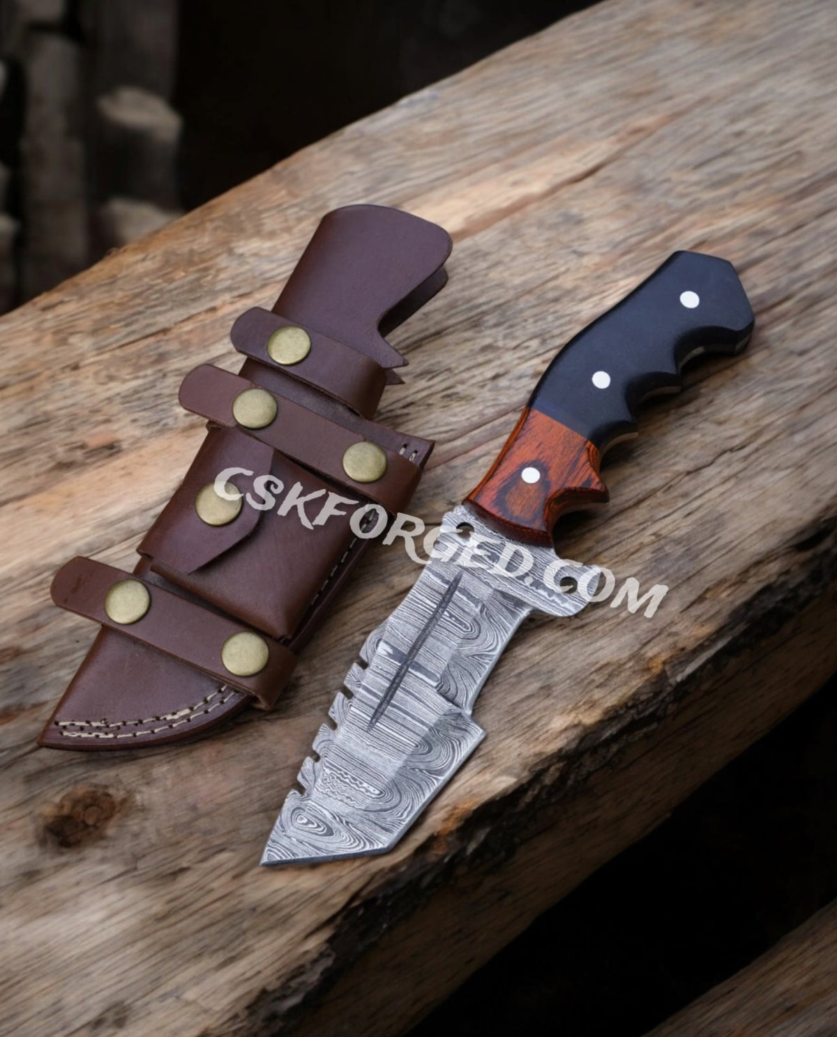 Explorer's Companion Tom Brown 10” Damascus Hunting Knife With Resin & Wood Handle
