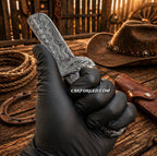 Cowboy Knife Damascus Bullcutter Buffalo Horn Hunting Knife Pancake Sheath