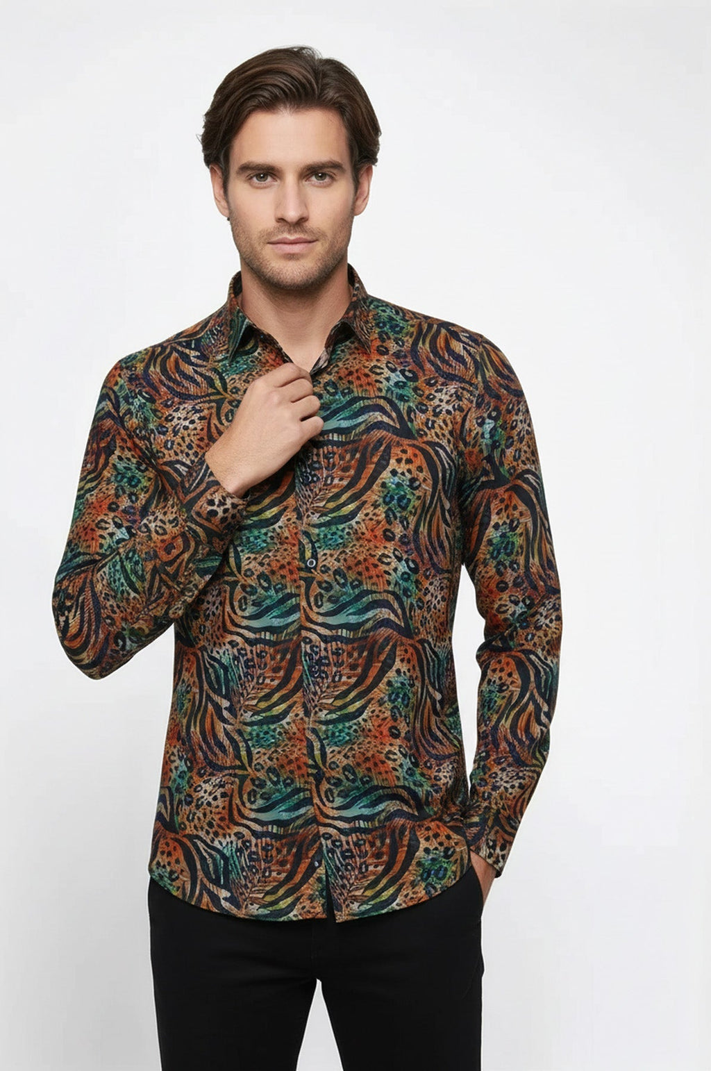 Animal Patterned Long Sleeves Multicolor Men Shirt - Wessi