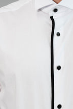 Black Stripe Detailed White Men Tuxedo Shirt - Wessi