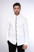 Black Stripe Detailed White Men Tuxedo Shirt - Wessi