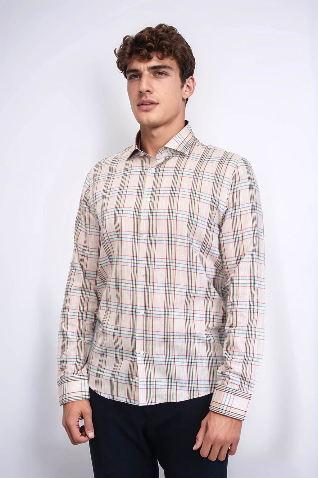 Beige Plaid Slim-Fit Shirt | Wessi - Wessi