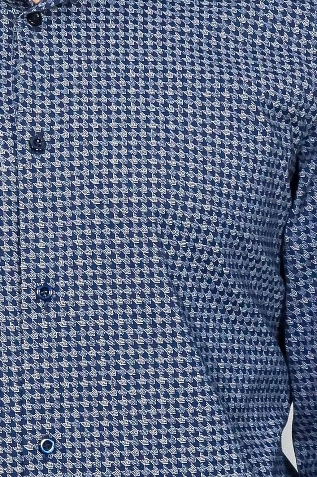 Houndstooth Pattern Slim Fit Navy Blue Men Shirt - Wessi