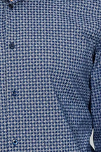 Houndstooth Pattern Slim Fit Navy Blue Men Shirt - Wessi
