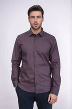 Houndstooth Pattern Slim Fit Brown Men Shirt - Wessi