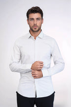 Houndstooth Pattern Slim Fit Ecru Men Shirt - Wessi