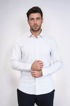 Houndstooth Pattern Slim Fit White Men Shirt - Wessi