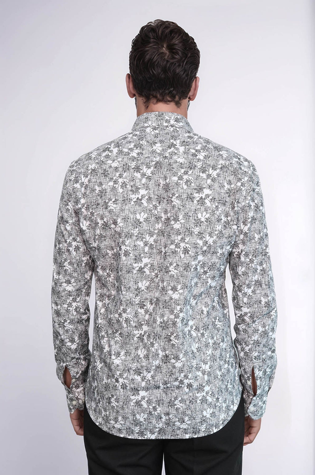 Bloom Patterned Dark Slim Fit Grey Men Shirt - Wessi