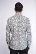 Bloom Patterned Dark Slim Fit Grey Men Shirt - Wessi
