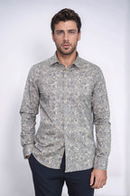 Bloom Patterned Beige Slim Fit Shirt - Wessi