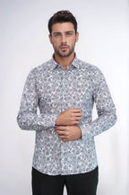 Bloom Patterned Grey Slim Fit Shirt - Wessi