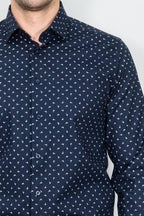 Men’s Navy Shirt with Minimal White Pattern – Wessi
