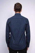 Men’s Navy Shirt with Minimal White Pattern – Wessi