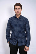 Men’s Navy Shirt with Minimal White Pattern – Wessi