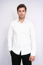 Men’s White Shirt with Minimal Grey Pattern – Wessi
