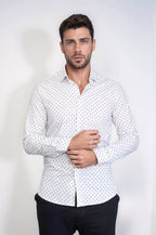 Men’s White Shirt with Minimal Black Pattern – Wessi
