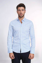 Men’s Light Blue Shirt with Minimal Black Pattern – Wessi