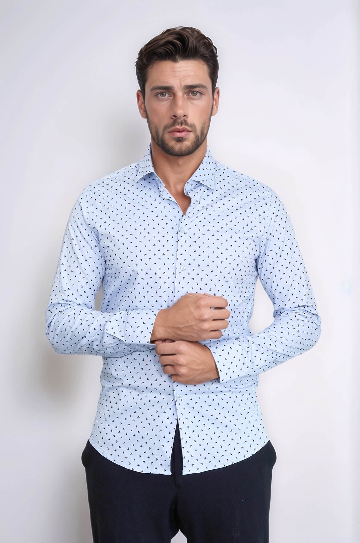 Men’s Light Blue Shirt with Minimal Black Pattern – Wessi