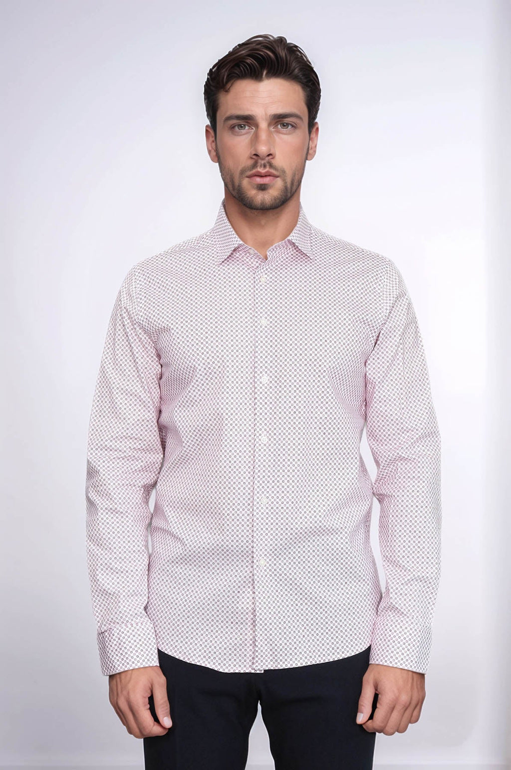 Claret Red Tiny Check Patterned Slim Fit Men Shirt - Wessi