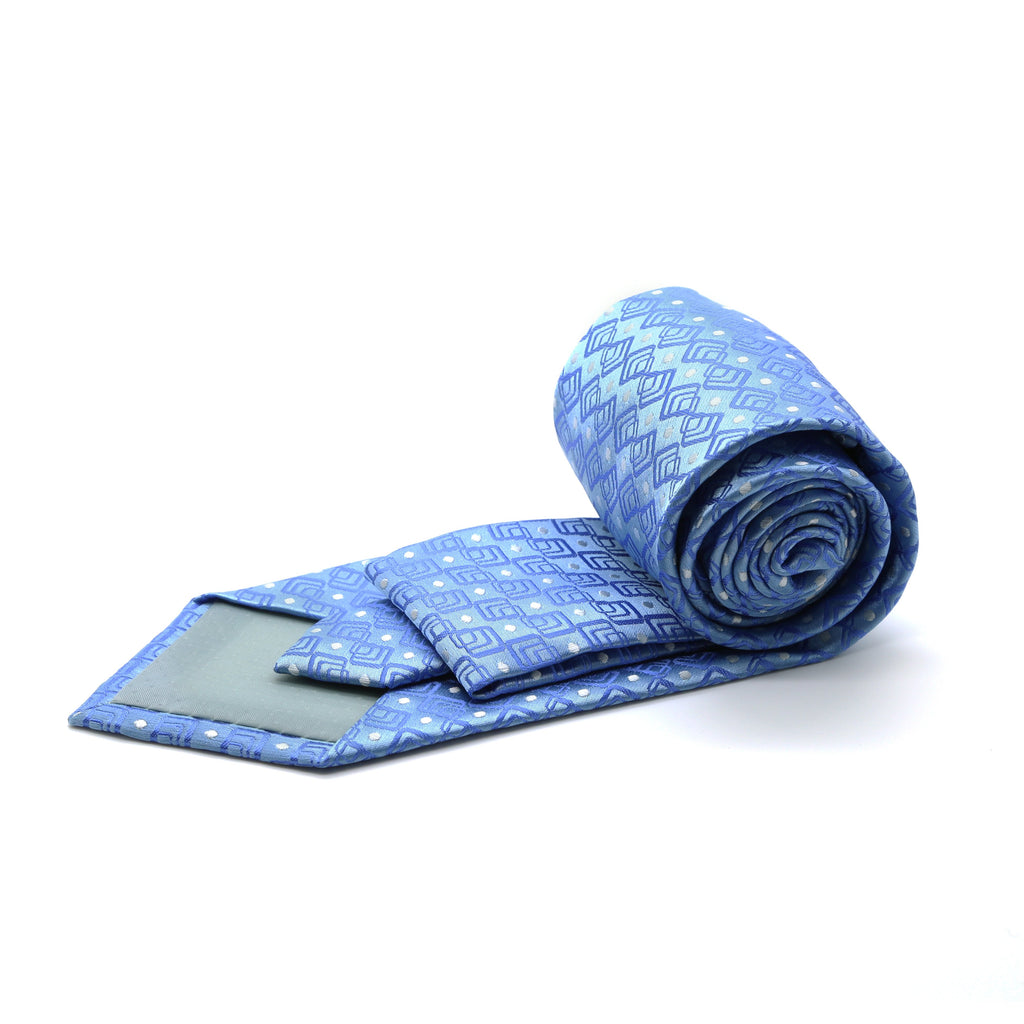 Mens Dads Classic Blue Geometric Pattern Business Casual Necktie & Hanky Set G-9