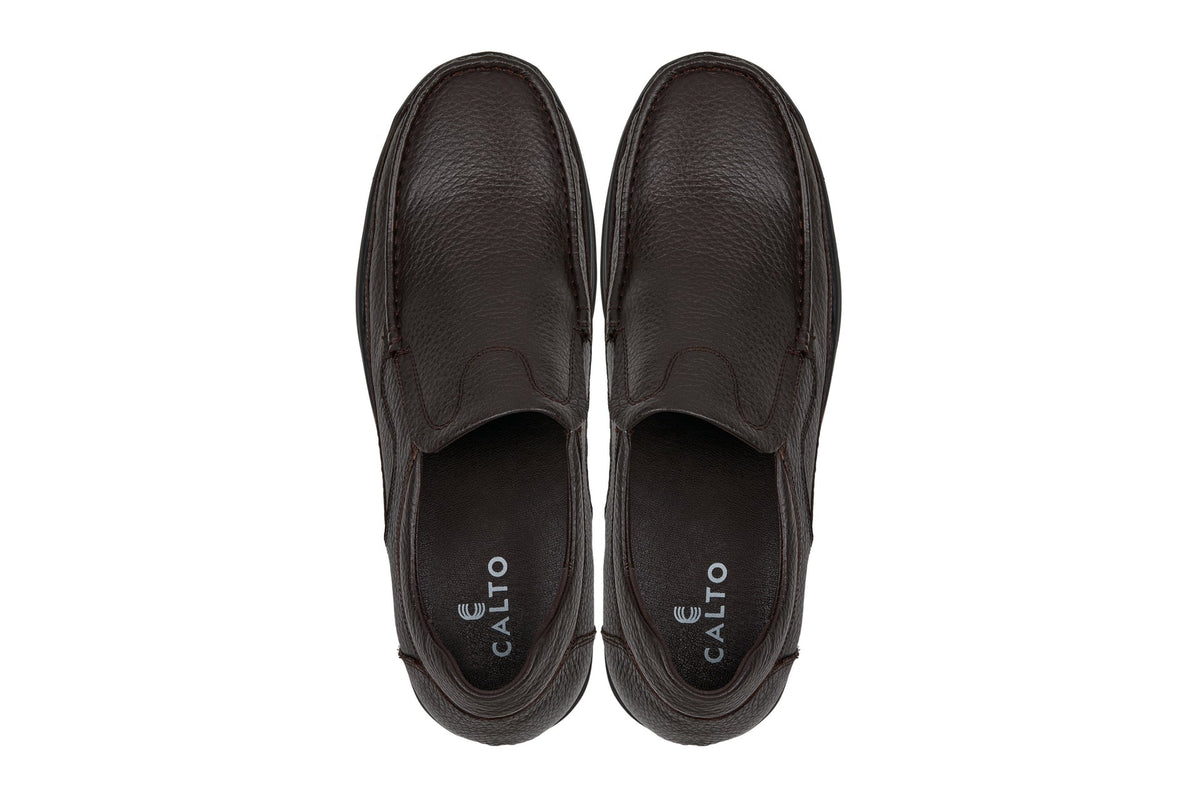 CALTO - G1823 - 3 Inches Taller (Brown) - Lightweight Slip-On Loafer Dress Shoes