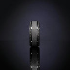 GAUNTLET Steel Chain Titanium Wedding Ring Polished Beveled Edges Set with Round Black Diamonds - 10mm