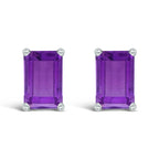 14K White Gold 6x4MM Emerald Shaped Amethyst Solitaire Stud Earrings