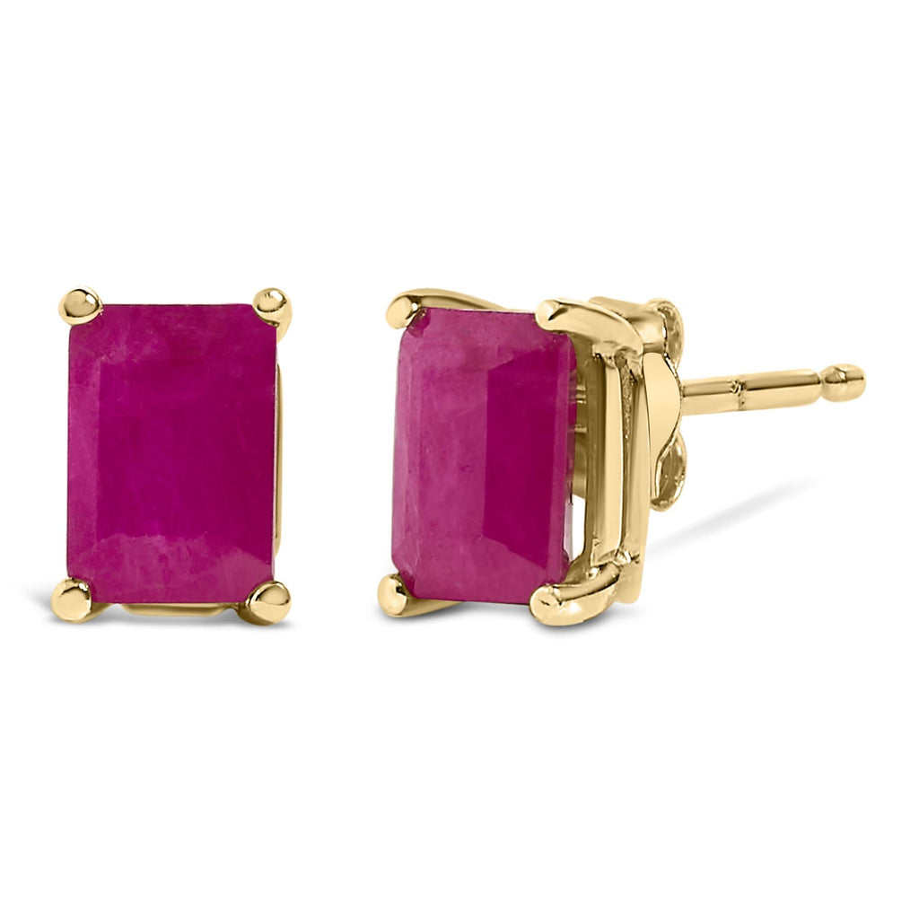 14K Gold 6x4MM Emerald Shaped Gemstone Solitaire Stud Earrings
