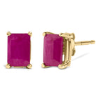 14K Gold 6x4MM Emerald Shaped Gemstone Solitaire Stud Earrings