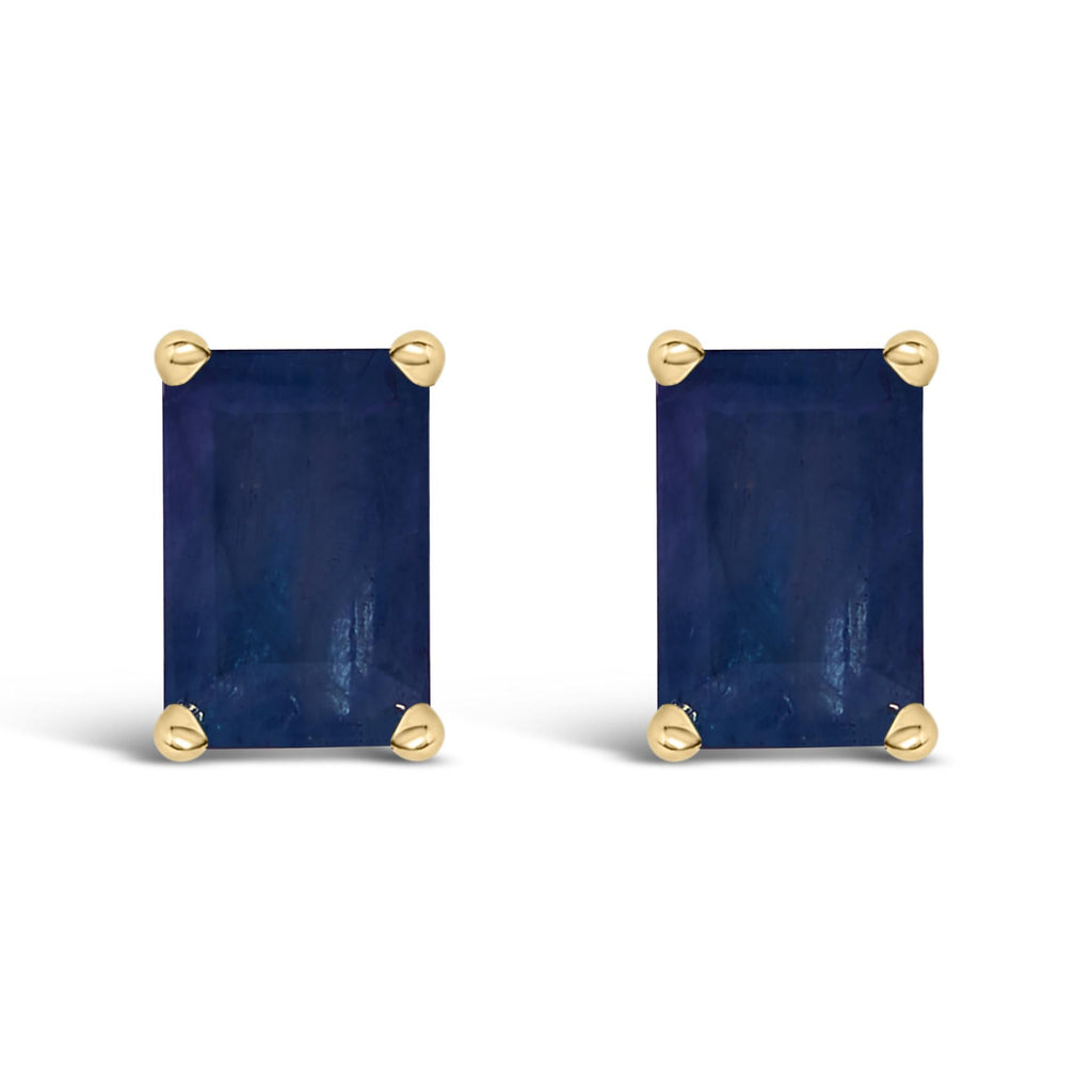 14K Gold 6x4MM Emerald Shaped Gemstone Solitaire Stud Earrings