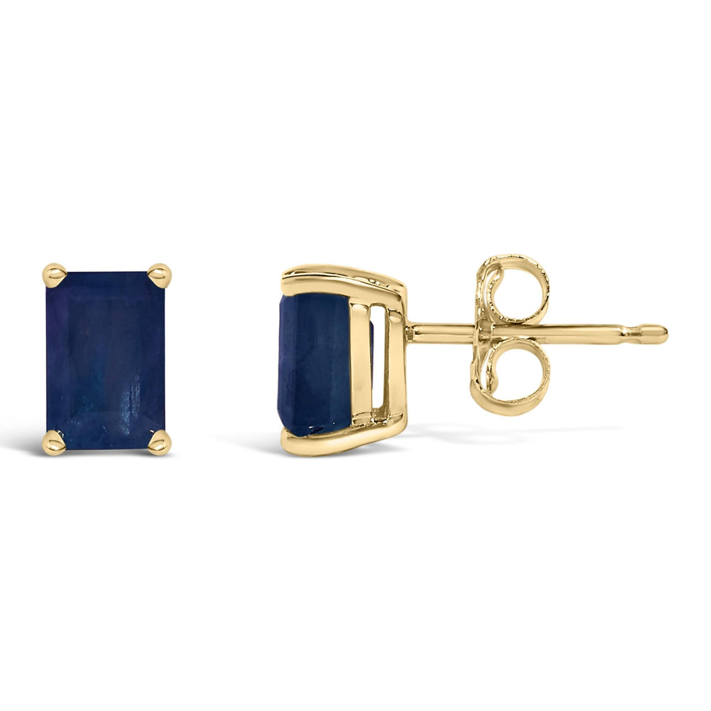 14K Gold 6x4MM Emerald Shaped Gemstone Solitaire Stud Earrings